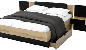Manželská posteľ 180 cm Lewell (s čelným rámom) (s úl. priestorom) (dub artisan + čierna). Akcia -20%. Vlastná spoľahlivá doprava až k Vám domov. 1092084