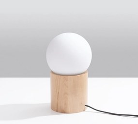 Stolná lampa Boomo, 1x biele sklenené tienidlo, drevo