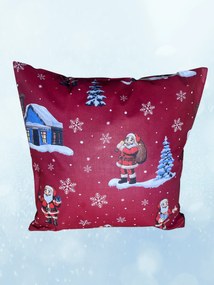 Vianočná obliečka na vankúš Domček - červený 40x40 cm
