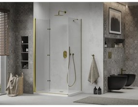 Mexen Lima sprchovací kút 70x80cm, 6mm sklo, zlatý profil - číre sklo + Slim sprchová vanička - 856-070-080-50-00-4010