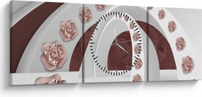 Obraz - 3D oblúky s kvetmi (s hodinami) (90x30 cm)