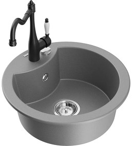 Mexen Diego, granitový drez 488x488x167 mm, 1-komorový a drezová batéria Carla, šedá, 6512-71-670700-70