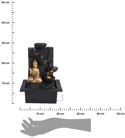 Záhradná fontána s osvetlením Budha, 30x21,5x18 cm, polistone, čierna