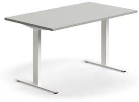 Kancelársky stôl QBUS, rovný, 1400x800 mm, T-rám, biely rám, svetlošedá