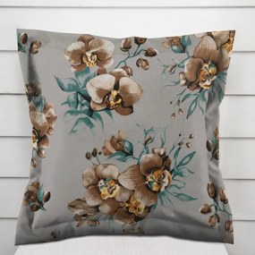 Biante Bavlnená obliečka na vankúš s lemom Sandra SA-622 Hnedé orchidey na sivom 40 x 60 cm