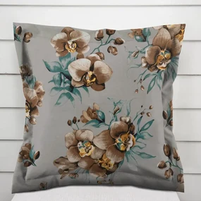 Biante Bavlnená obliečka na vankúš s lemom Sandra SA-622 Hnedé orchidey na sivom 40 x 60 cm