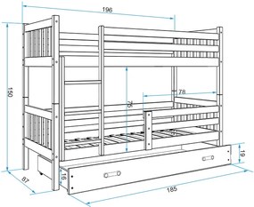 Poschodová posteľ CARINO - 190x80cm - Biela - Biela