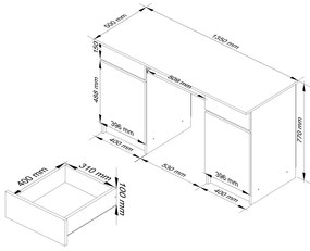 Písací stôl A5 135 cm biely/sonoma
