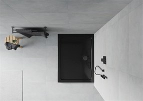 Mexen Flat, akrylátová sprchová vanička 110x90x5 cm SLIM, čierna, čierny sifón, 40709011B