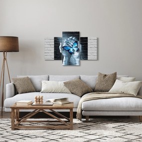 Obraz modrého motýľa na stene (90x60 cm)