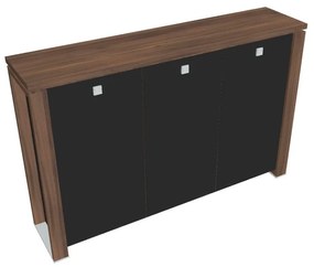 Stredná skriňa Verno+ S 200 x 46 x 130 cm, sklenené dvere, orech / čierna