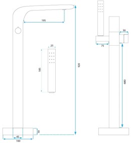 Rea Clark, voľne stojaca batéria h-920, zlatá lesklá, REA-B5302