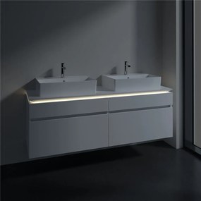 VILLEROY &amp; BOCH Legato závesná skrinka pod dve umývadlá na dosku, 4 zásuvky, s LED osvetlením, 1600 x 500 x 550 mm, White Matt, B677L0MS