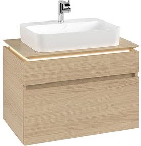 VILLEROY &amp; BOCH Legato závesná skrinka pod umývadlo na dosku (umývadlo v strede), 2 zásuvky, s LED osvetlením, 800 x 500 x 550 mm, Nordic Oak, B754L0VJ