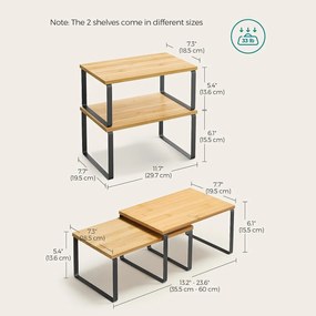 Stohovateľné poličky, organizéry na kuchynskú linku, sada 2 ks, kov a bambus