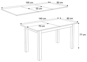 ROZKLADACÍ JEDÁLENSKÝ STÔL DANILO BELLATO SIVÝ + BIELE NOHY 140 / 195 cm