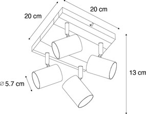 Inteligentné stropné bodové svietidlo čierne s drevom 4-svetlá nastaviteľné vrátane Wifi GU10 50mm - Jeana
