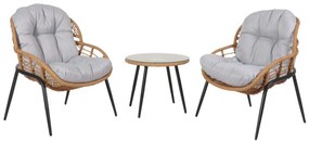 Súprava 2 kresielok a stolíka HWC-N33 - prírodná farba, čalúnenie svetlosivá
