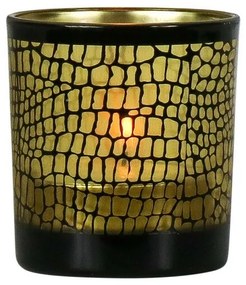 Hnedo čierny sklenený svietnik Croco na čajovú sviečku S - 7,3 * 7,3 * 8cm