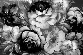 Tapeta kvetiny v čiernobielom prevedení - 150x100