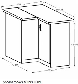 Kuchynská linka Provance Provance: Spodná skrinka rohová D90N - 79/90x82x79/90 cm