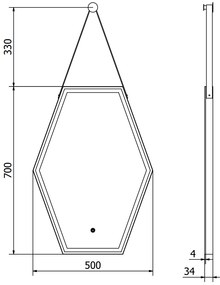 Mexen Orla, LED kúpeľňové zrkadlo s podsvietením a čiernym rámom 50x70 cm, 6000K, ochrana proti zahmlievaniu, 9815-050-070-611-70