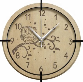 Detské hodiny Sova z javoru – tiché nástenné hodiny pre deti | SENTOP HDF0573-MAPLE