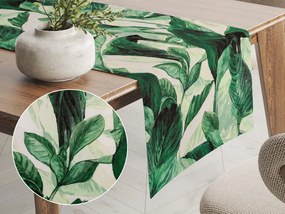Biante Zamatový behúň na stôl Tamara TMR-028 Veľké zelené listy 35x180 cm