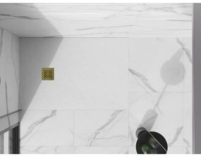 Mexen Stone+, obdĺžniková vanička z minerálneho kompozitu 110 x 90 cm, biela, zlatá lesklá krytka, 44109011-G