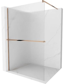 Mexen Kioto, sprchová zástena s poličkou a vešiakom na uteráky 110 x 200 cm, 8mm sklo s rebrovým vzorom, profil ružové zlato, 800-110-121-60-09