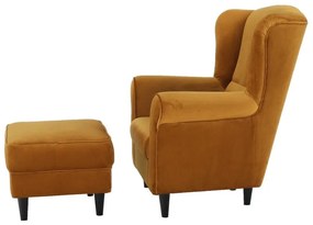 Kondela Kreslo, ušiak s taburetom, horčicová látka, ASTRID