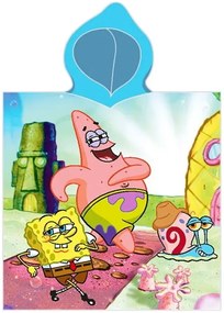 Detské plážové pončo - bavlnená osuška s kapucňou SpongeBob a Patrik - 100% bavlna - 55 x 110 cm - pre deti od 3 do 6 rokov
