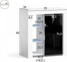 Mazzoni MILA 1D LED skrinka biela / šedý lesk, obývacia izba