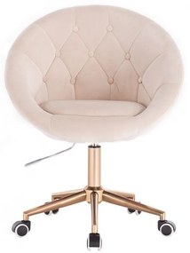 LuxuryForm DESIGN Kreslo VERA VELUR na zlatej podstave s kolieskami - krémové