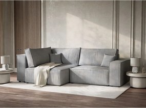 Sivá menčestrová rozkladacia/s úložným priestorom rohová pohovka (ľavý roh/do L) Tonga – Maison de Rêve