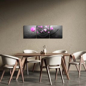 Obraz ružových gulí (s hodinami) (90x30 cm)