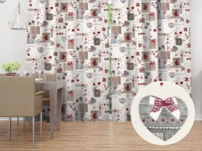 Biante Dekoračný záves Porto PRT-015 Vínovo-sivé srdiečka na krémovom - šírka 130 cm 130x250 cm