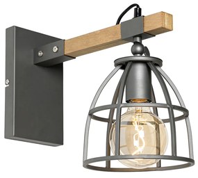 Priemyselná nástenná lampa tmavosivá s dreveným nastaviteľným - Arthur