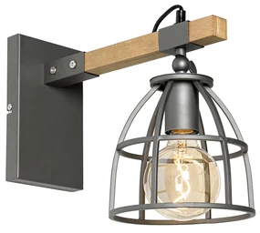 Priemyselná nástenná lampa tmavosivá s dreveným nastaviteľným - Arthur