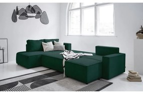 Tmavozelená menčestrová rozkladacia rohová pohovka (ľavý roh/do tvaru "U") Brave Dave – Miuform