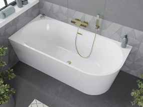 Mexen Mia rohová voľne stojaca vaňa ľavá 160 x 75 cm, biela, prepad zlatý kartáčovaný - 52691607500L-55