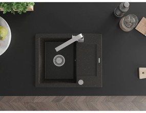 Mexen Enzo, granitový drez 576x465x174 mm, 1-komorový a chrómová batéria Rita, čierna-zlatá metalíza, 6506-75-670300-00