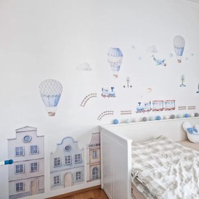 Modré domčeky do detskej izby s balónmi