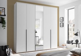 Šatníková skriňa so zrkadlom Kevo, 225 cm, biela