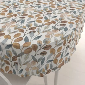Biante Veľký dekoračný oválny obrus Porto PRT-009 Modro-hnedé listy na režnom 200x240 cm