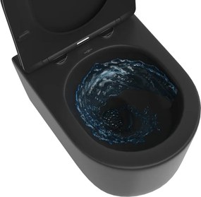 Mexen Sofia, závesná WC misa 490x360x355 mm, Rimless Tornádo + WC sedadlo z duroplastu, čierna matná, 30541085T