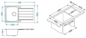 ALVEUS 1144640 - Kuchynský drez LINE 86x50 cm matná oceľ/satin, bez excentra