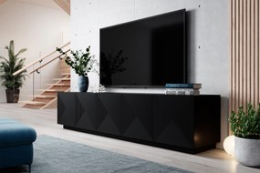 TV stolík Asha 200 cm s ryhovaným čelom - čierny mat