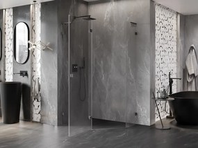 Mexen Lunar, L päťuholníkový sprchový kút naklápací doľava 100x80 cm, 8mm číre sklo, profil grafit brúsený, 831L-100L-080P-66-00-L
