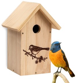 Vtáčia búdka pre vtákov hniezdiacich v dierach, špicatá strecha, neošetrené drevo, závesné očko, predmontovaná